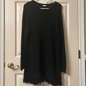 J Jill black sweater with fringe hem